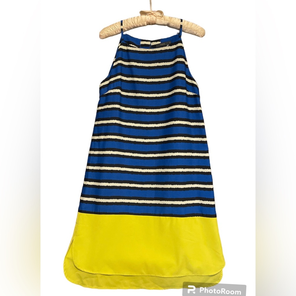 Striped Blue & Yellow Sleeveless Shift Dress